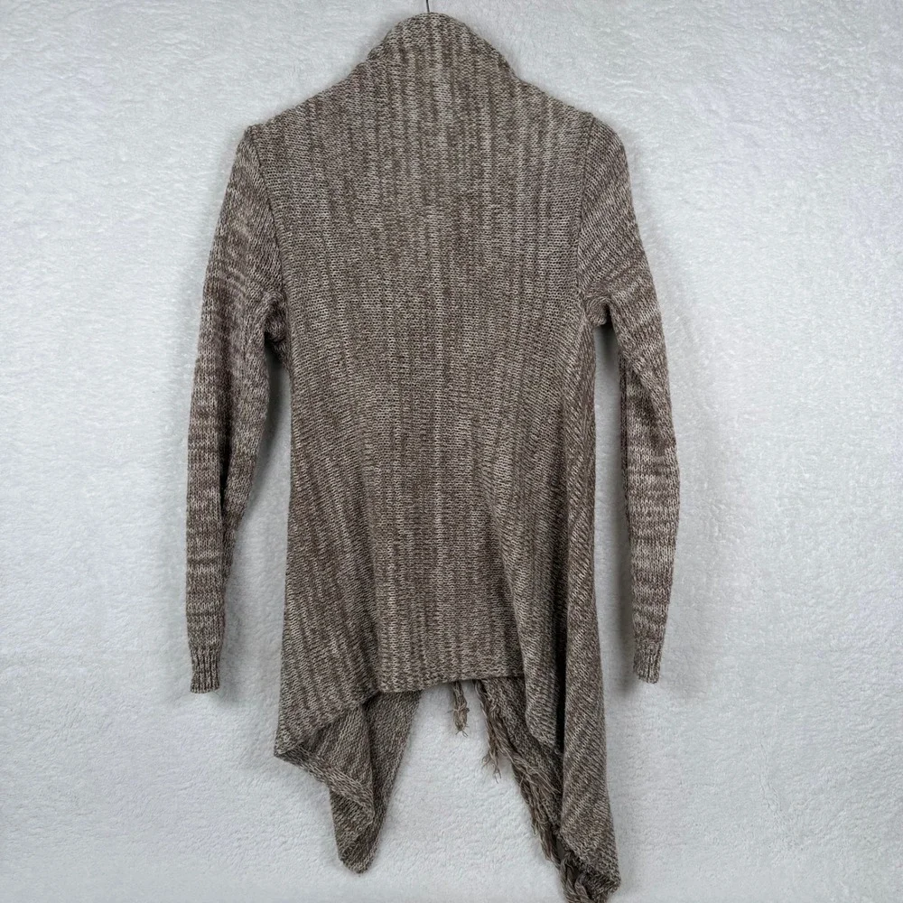 Unbranded Brown Marled Fringe Asymmetric Button Drape‎ Knit Cardigan Sweater